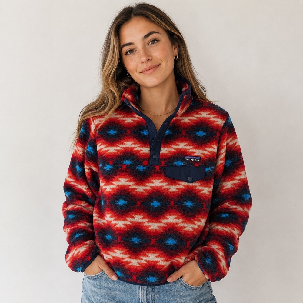 Patagonia Synchilla Snap T Fleece Pullover Red Aztec Wild Desert Women Small